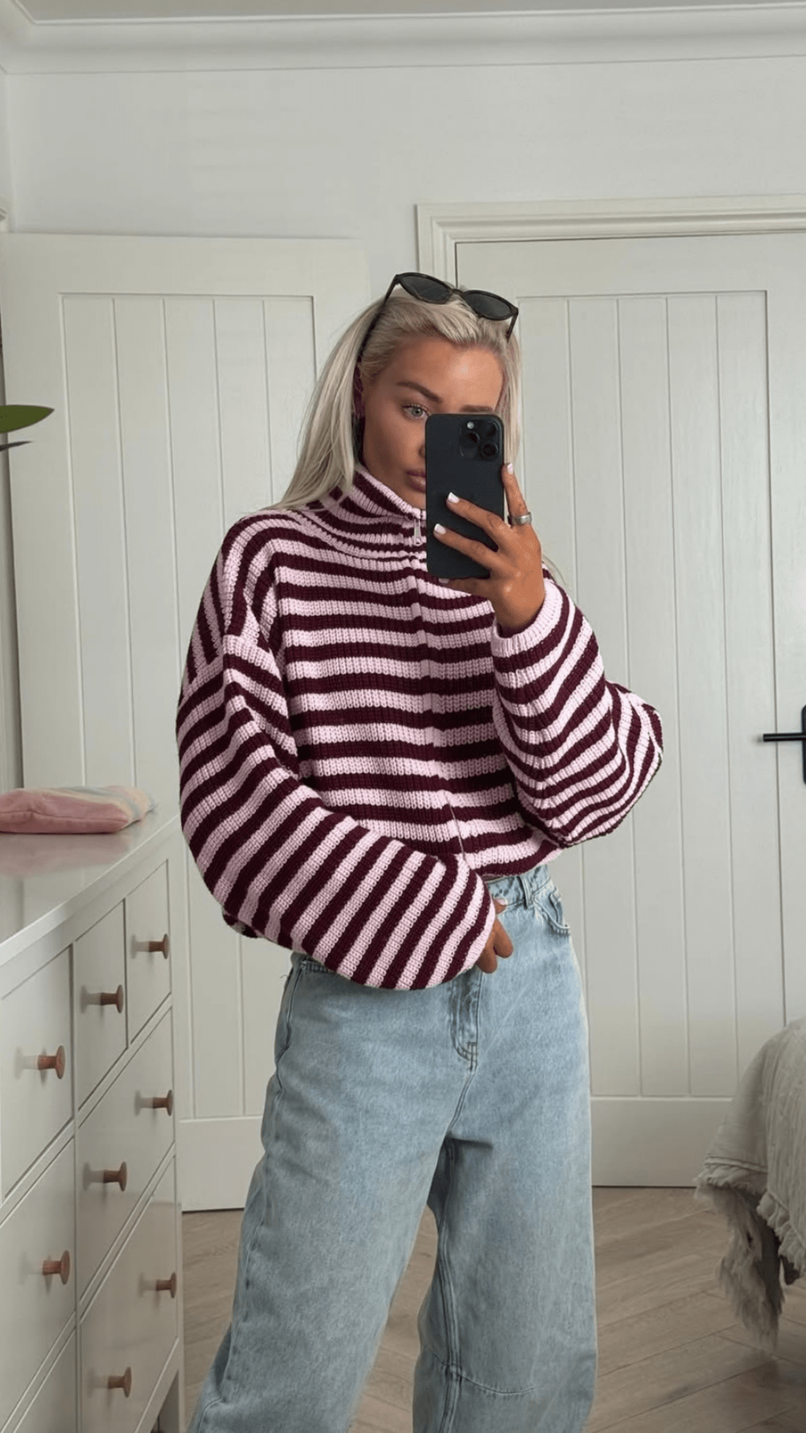 Hanna randig stickad tröja med hög krage