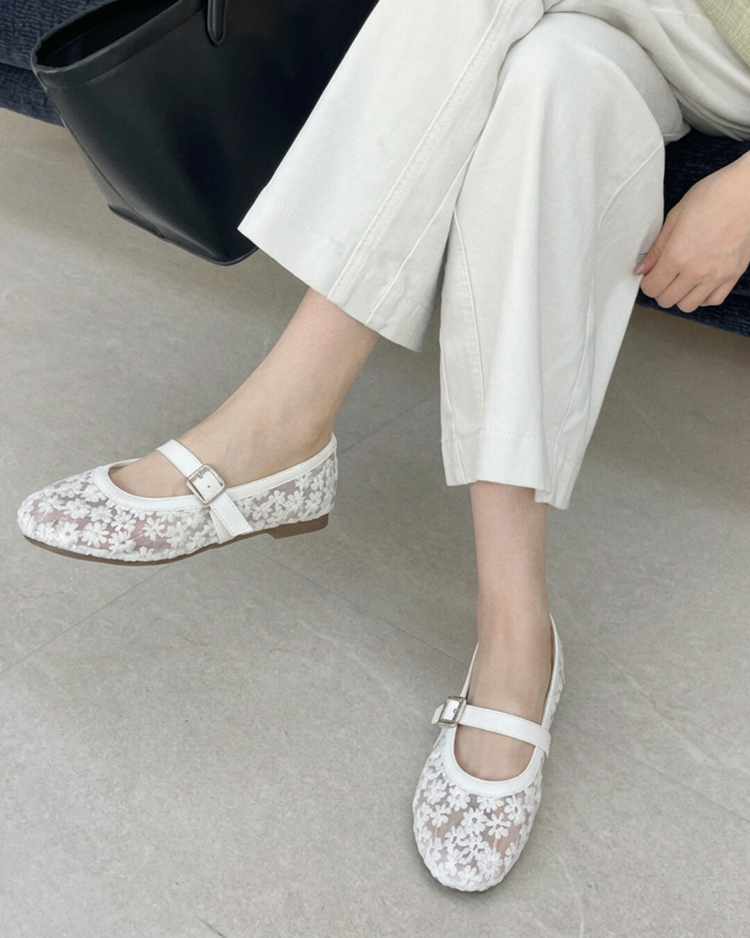 Helens Mary Jane-ballerinas i mesh