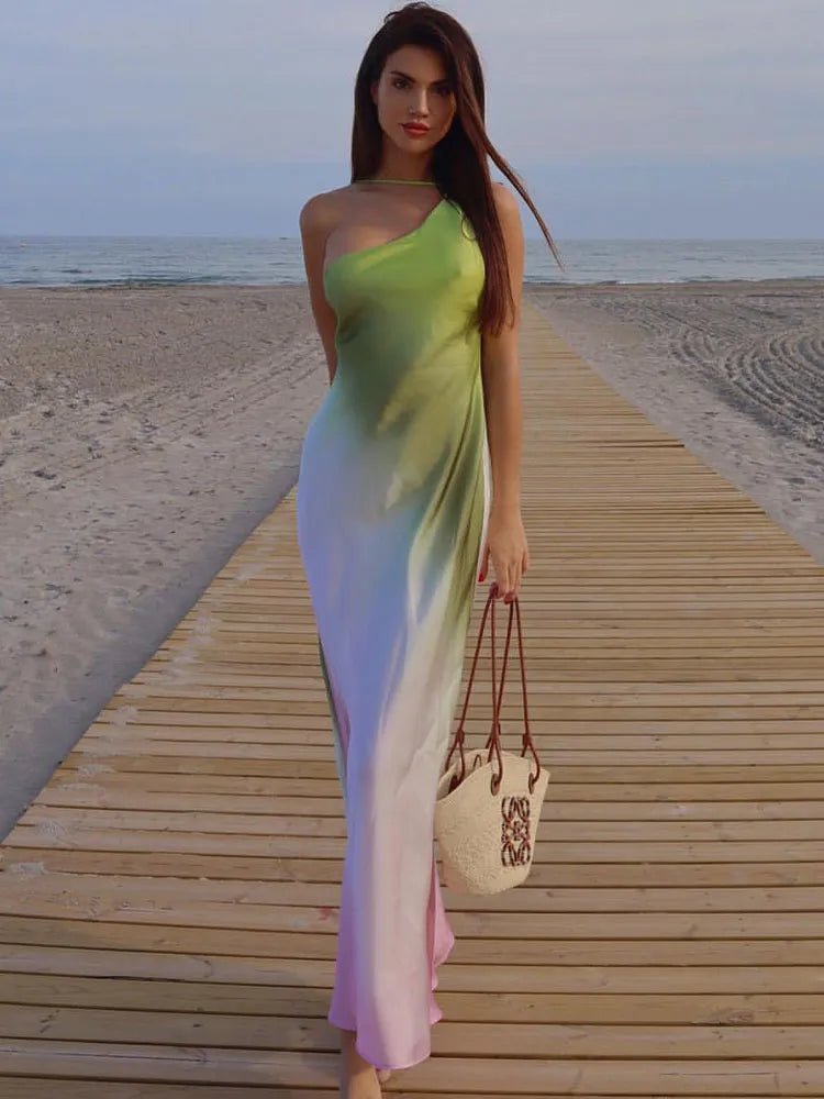 Helena asymmetrisk off-shoulder-klänning
