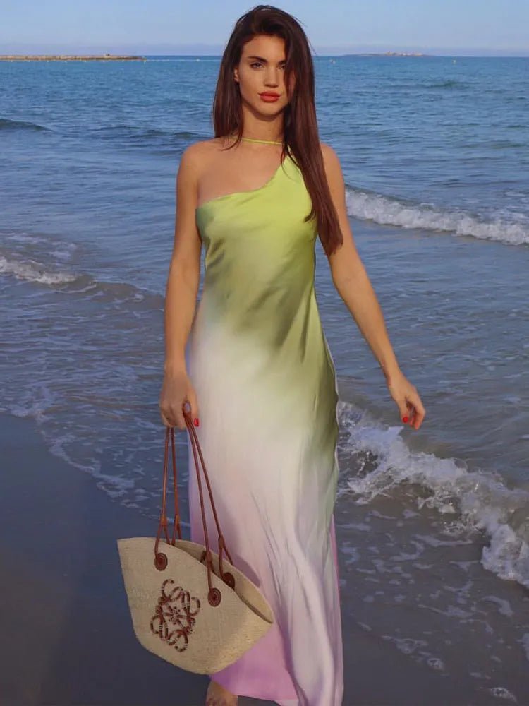 Helena asymmetrisk off-shoulder-klänning