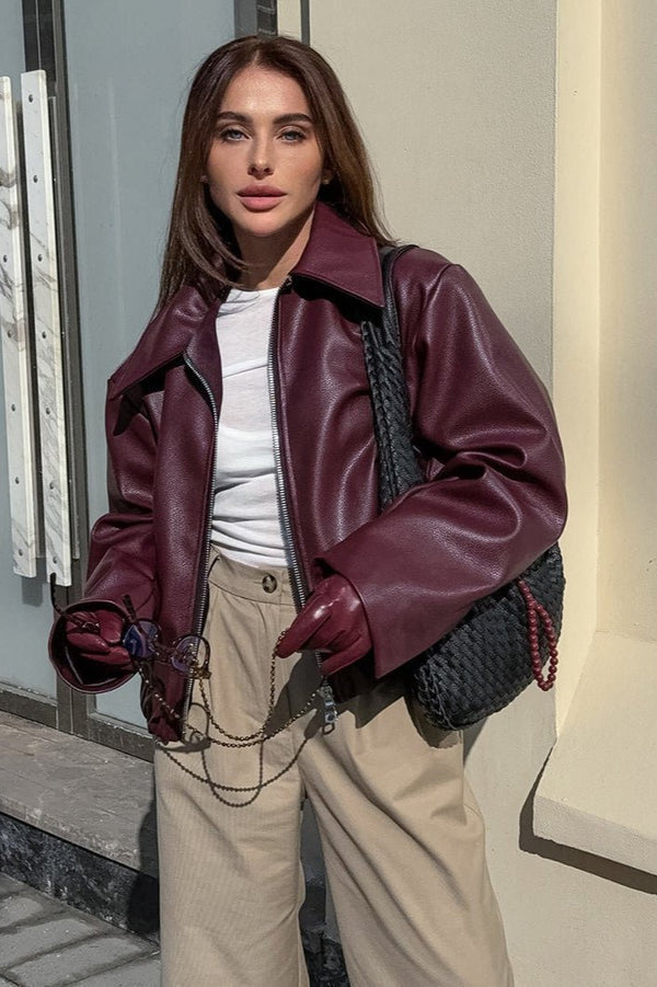 Ilona matt motorcykeljacka i konstläder