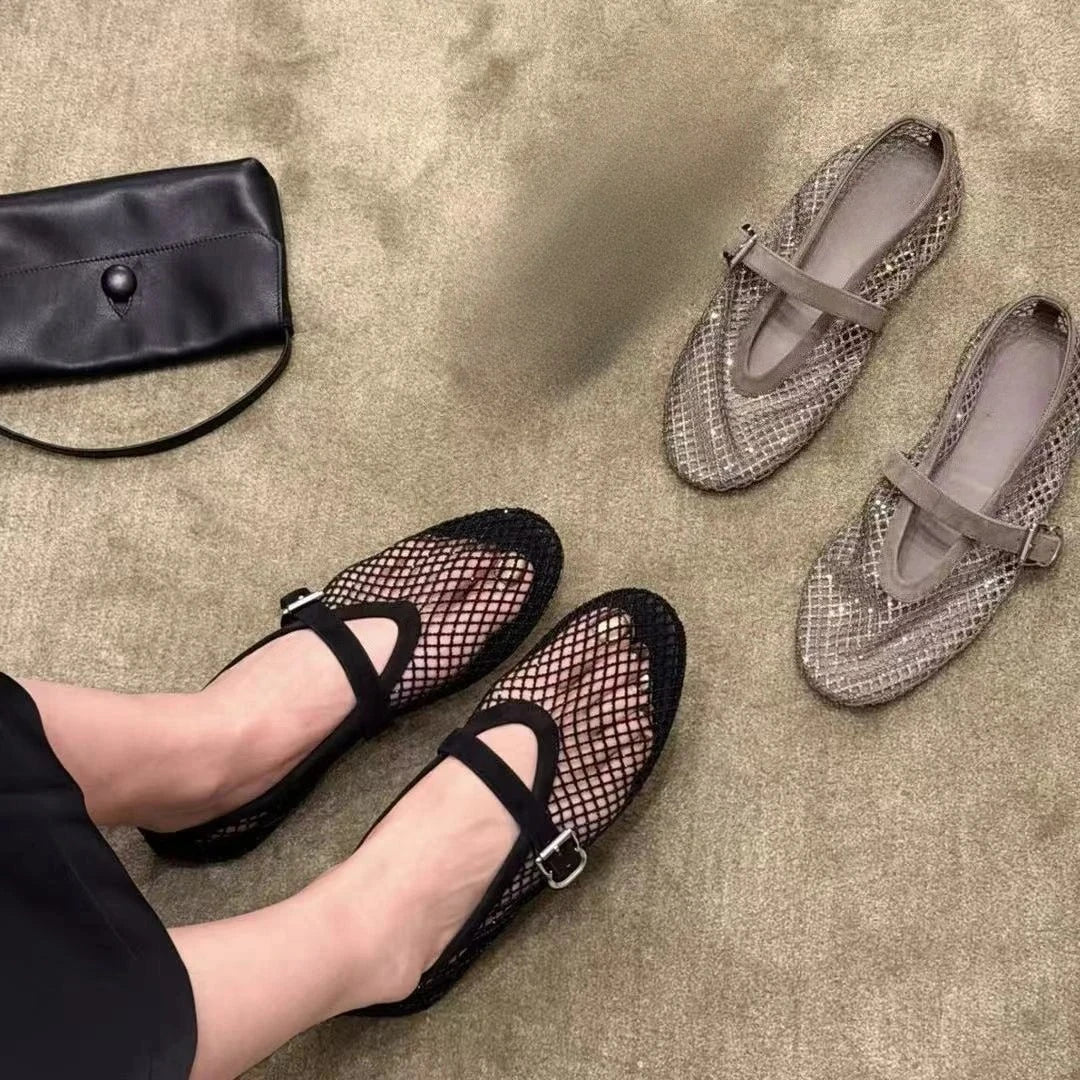 Jessica ballerinaskor i mesh med strass