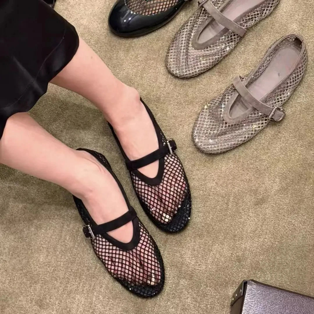 Jessica ballerinaskor i mesh med strass