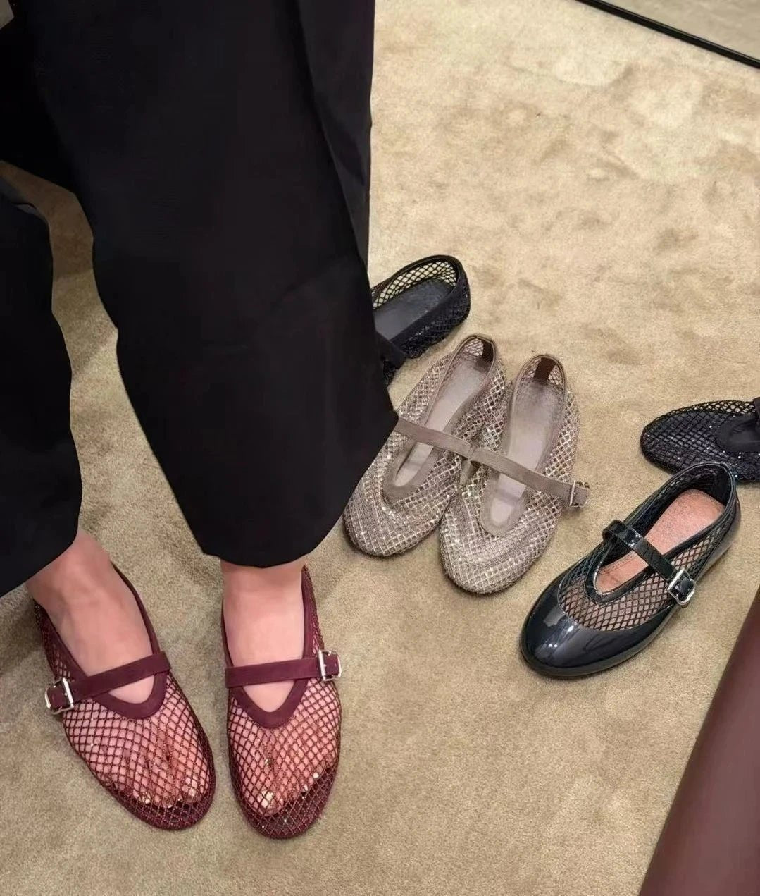 Jessica ballerinaskor i mesh med strass