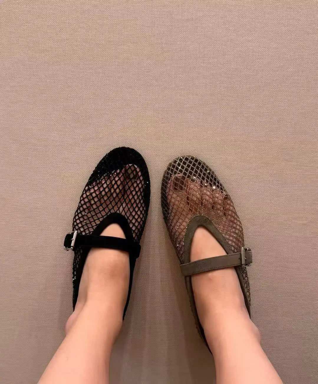 Jessica ballerinaskor i mesh med strass