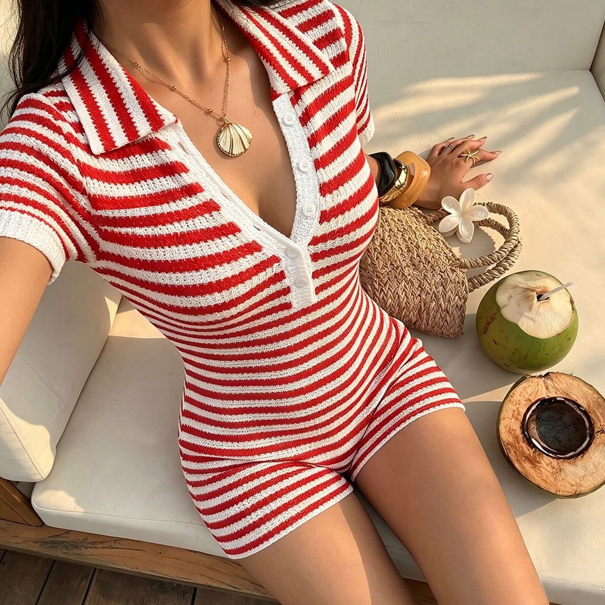 Jessica randig stickad jumpsuit