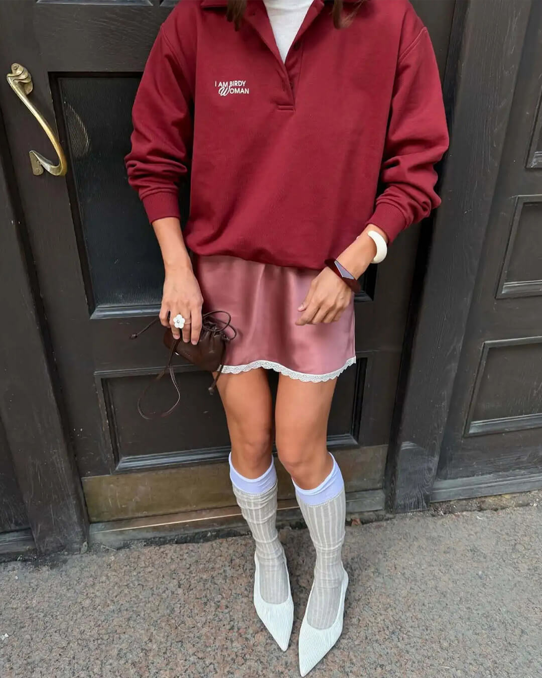 Johana satängminikjol med spetskant