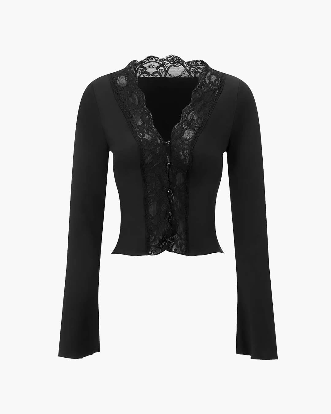 Julias långärmade blus med spetskant