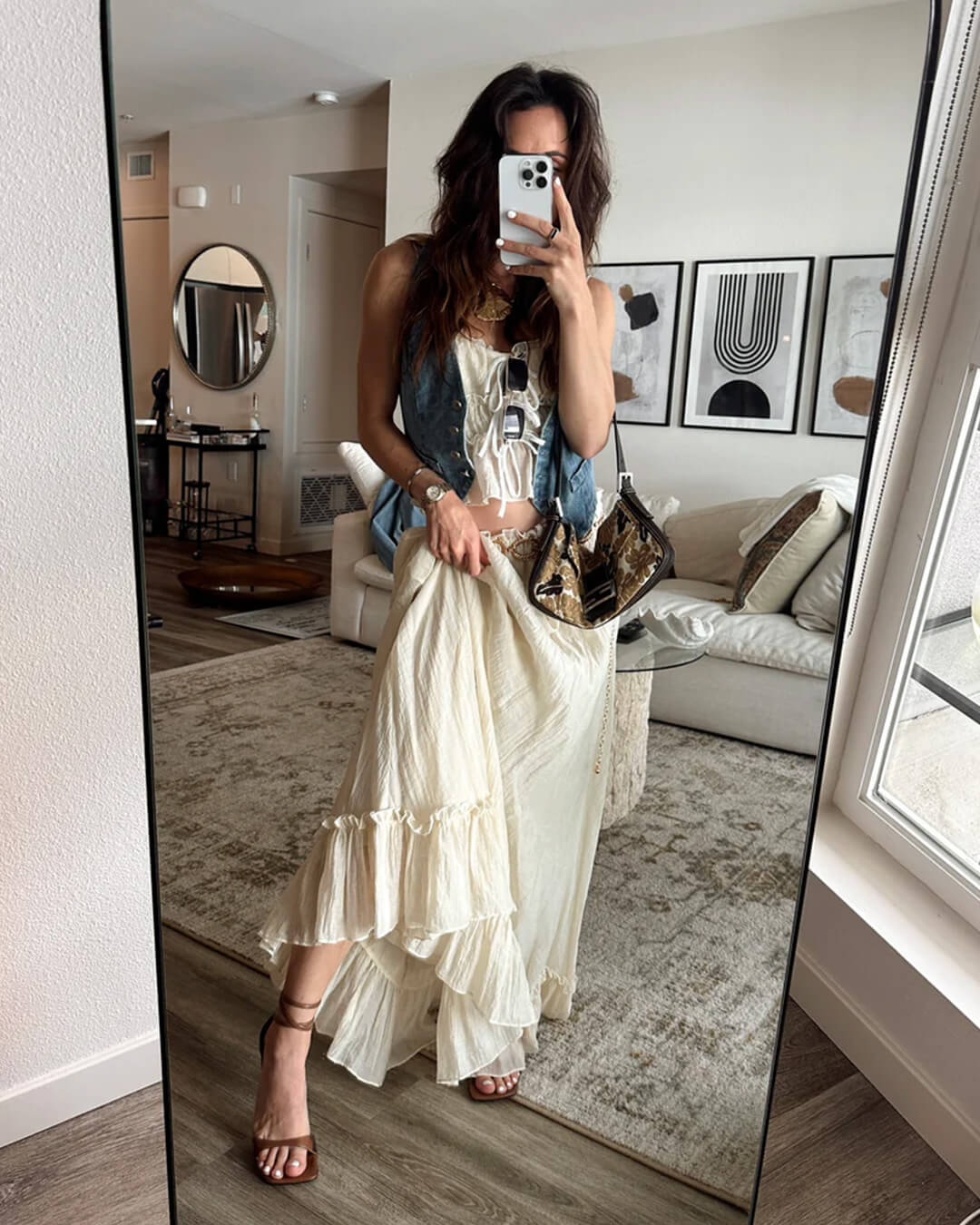 Julia set med rynkad camisole och lång kjol