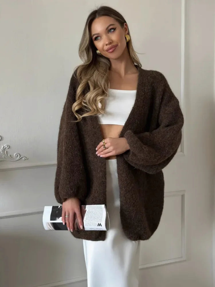 Willa oversizad cardigan i borstad stickning