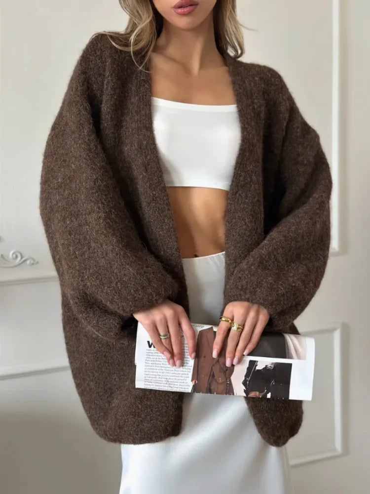 Willa oversizad cardigan i borstad stickning