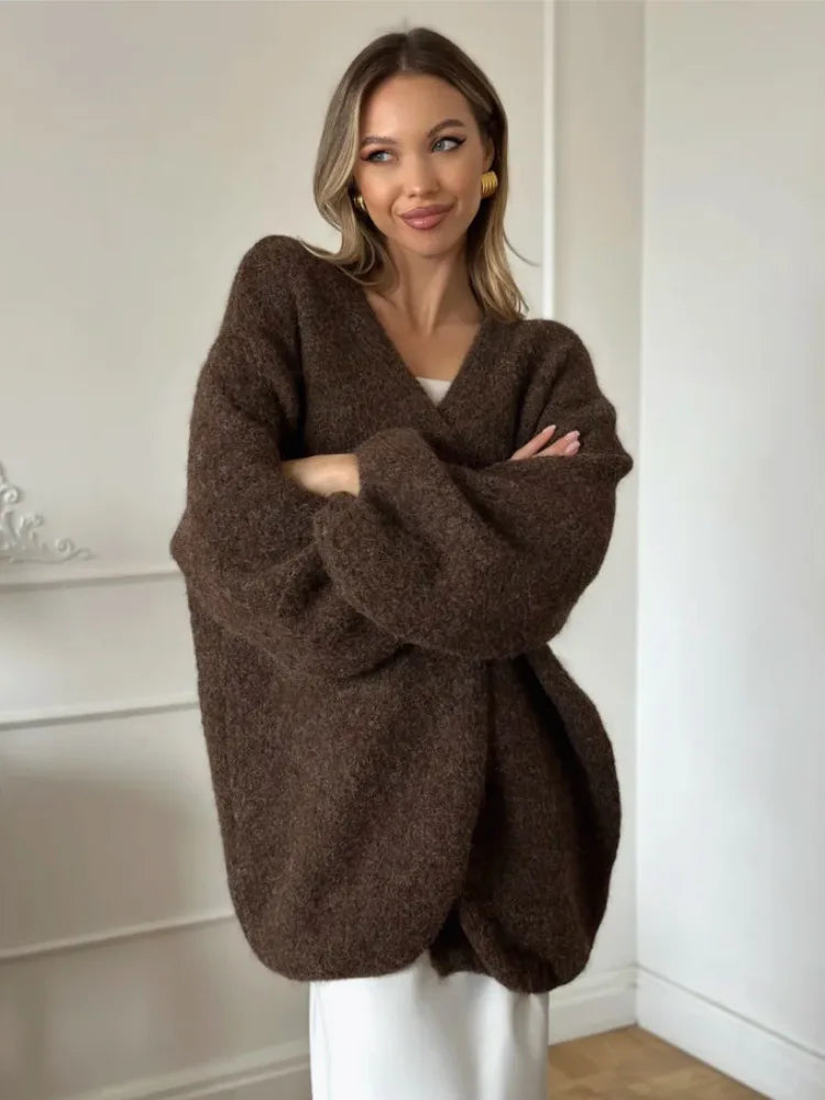 Willa oversizad cardigan i borstad stickning