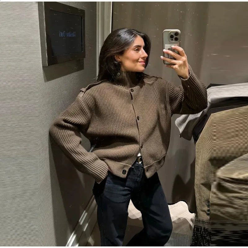 Kylie stickad cardigan med hög krage