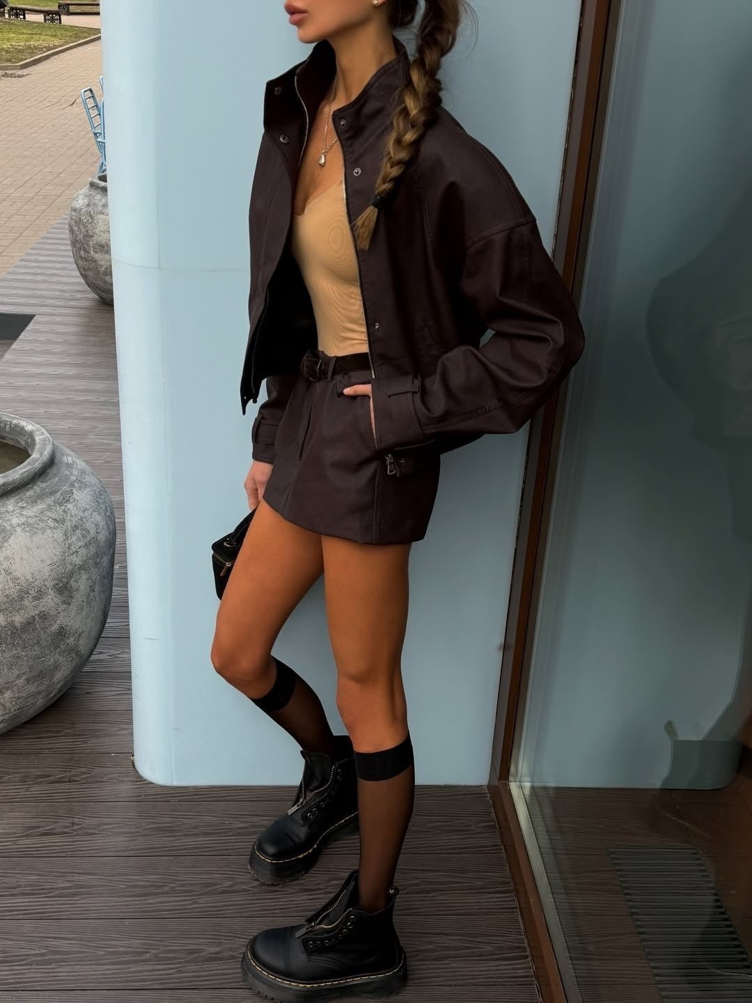 Lara set med cropped mockakappa och minikjol