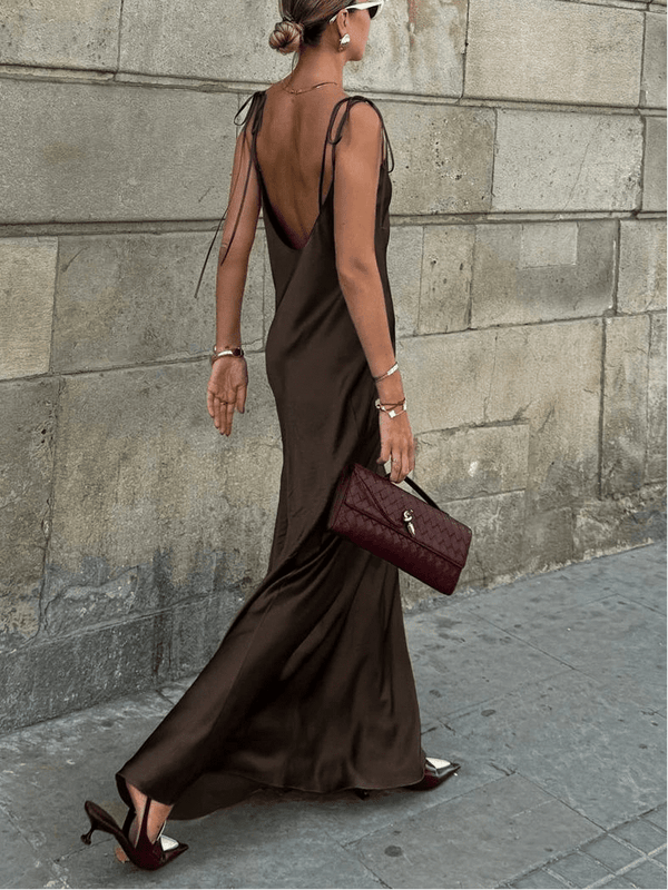 Laura Backless Satin Maxi Dress