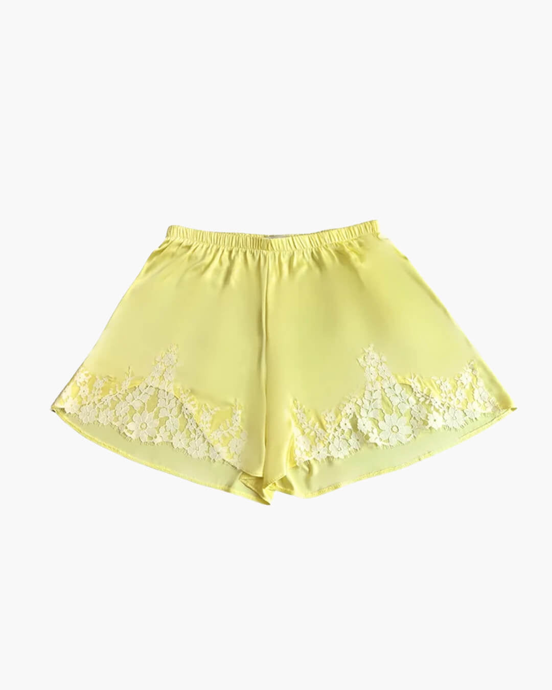 Laura satinsfärgad shorts med spets och lapptäcksdesign