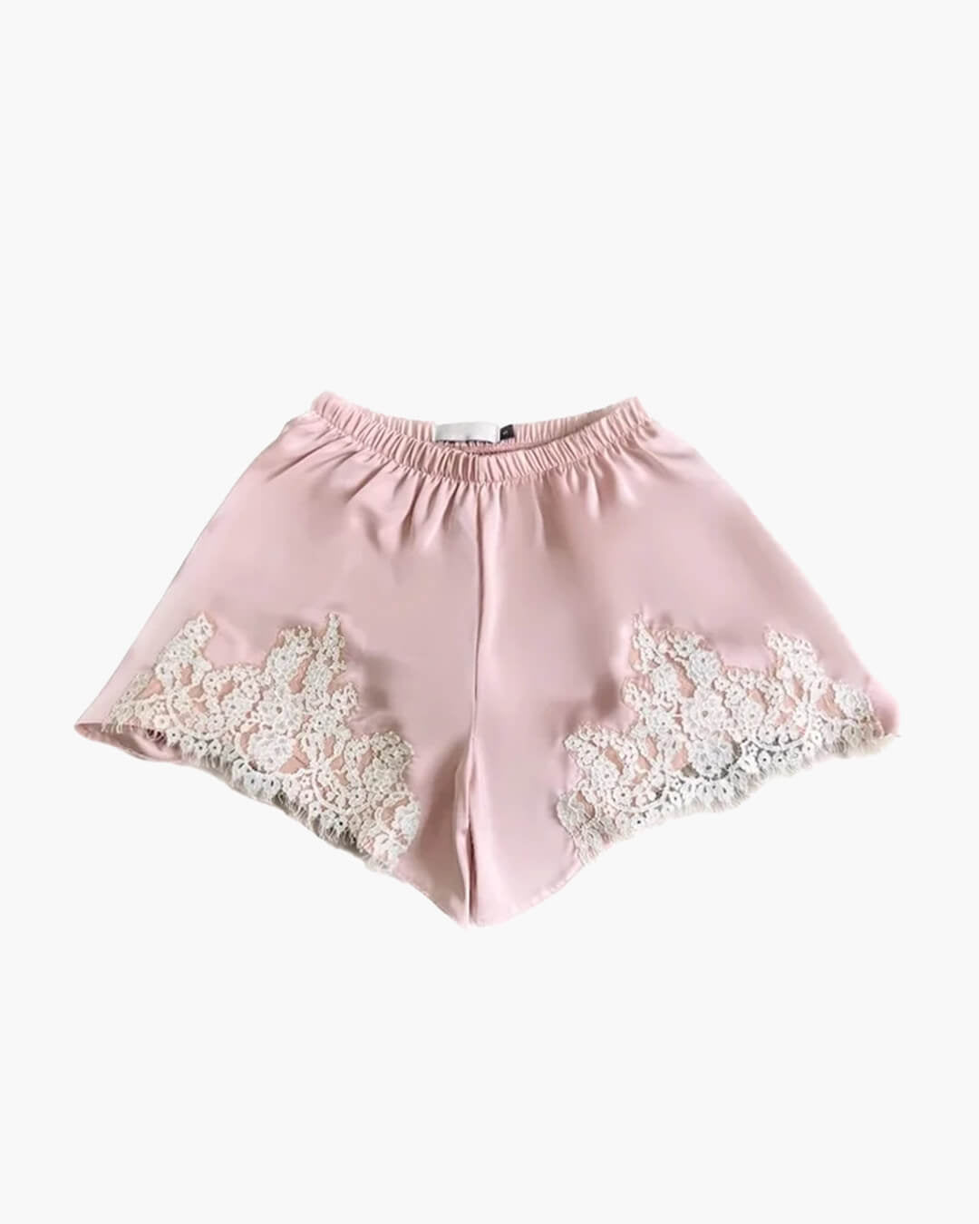 Laura satinsfärgad shorts med spets och lapptäcksdesign