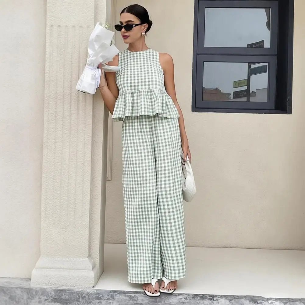 Leanne Plaid Ruffle Two-Piece Set