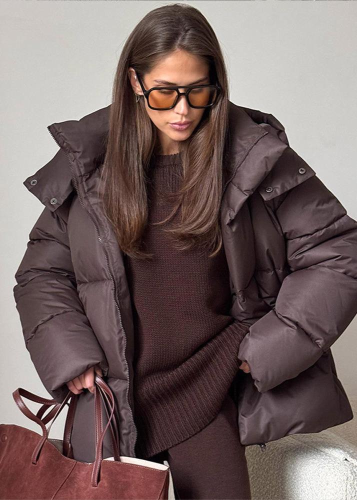 Leila oversized vadderad jacka med avtagbar huva