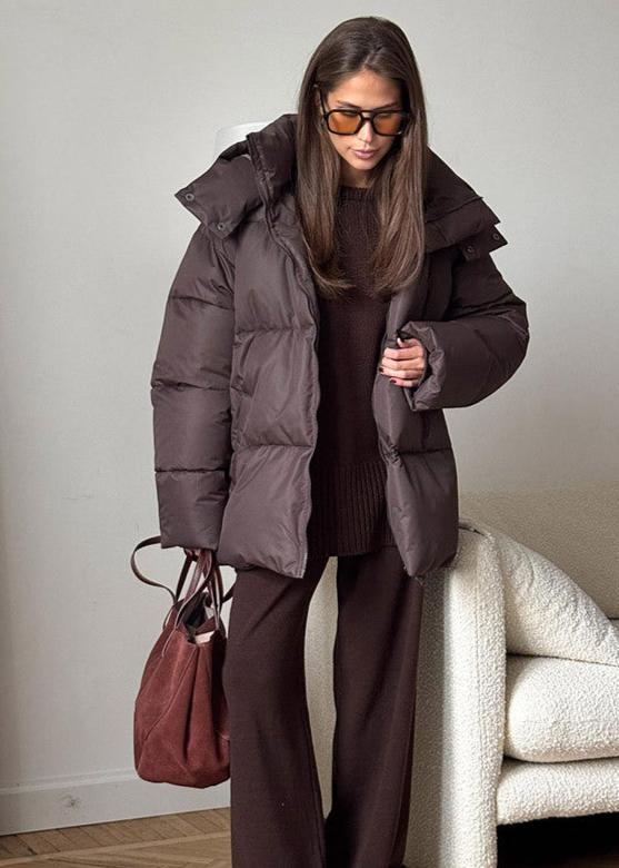 Leila oversized vadderad jacka med avtagbar huva