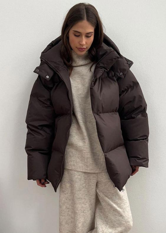 Leila oversized vadderad jacka med avtagbar huva