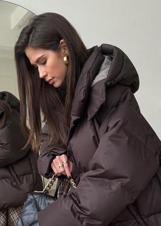 Leila oversized vadderad jacka med avtagbar huva