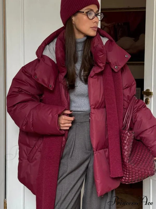 Leila oversized vadderad jacka med avtagbar huva