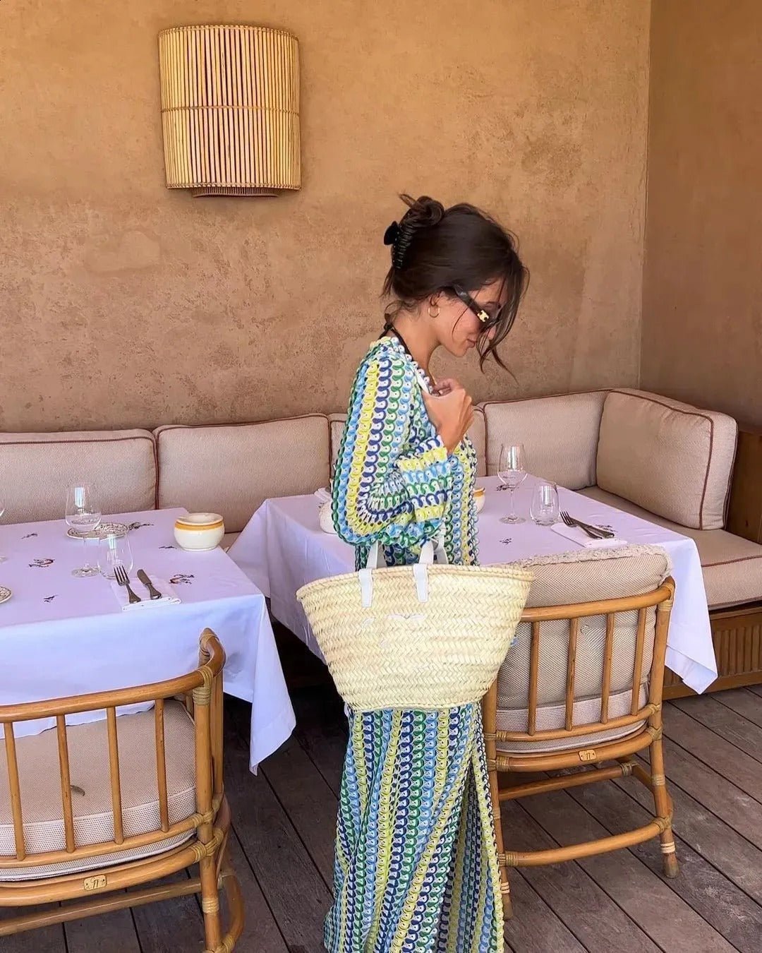 Lieke virkad maxiklänning med ränder