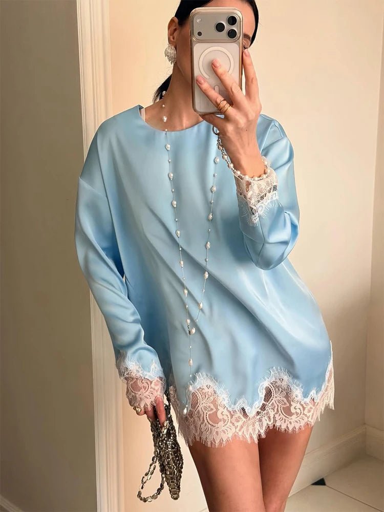 Linda Lace Satin Tie-Detail Dress