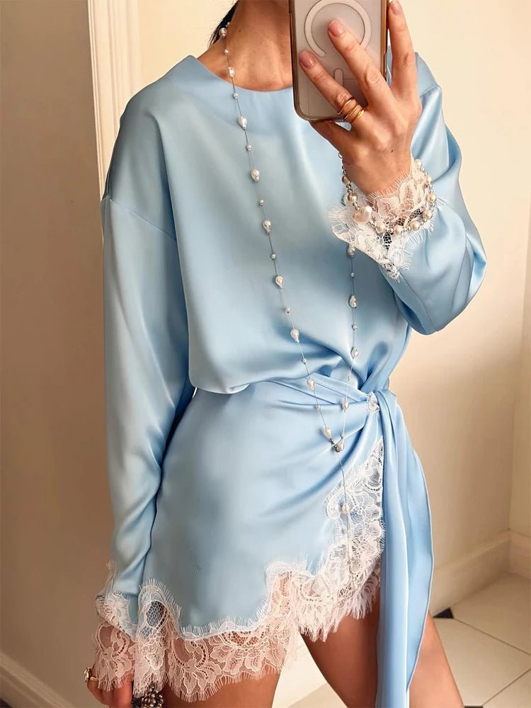 Linda Lace Satin Tie-Detail Dress