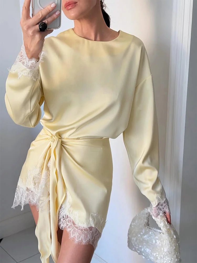 Linda Lace Satin Tie-Detail Dress