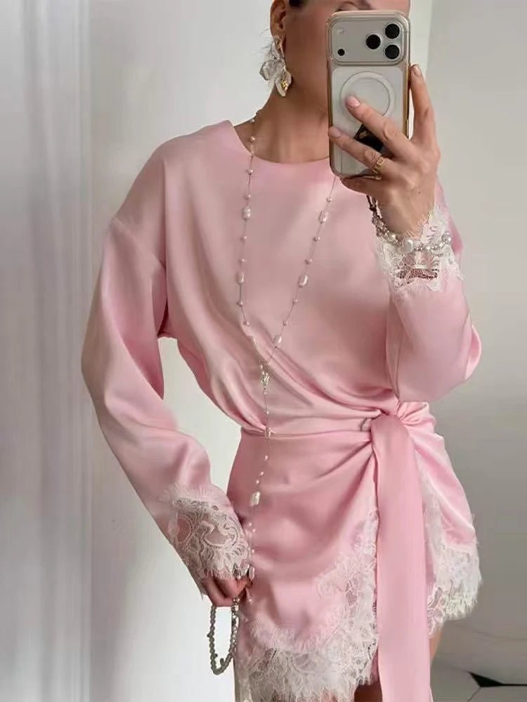 Linda Lace Satin Tie-Detail Dress