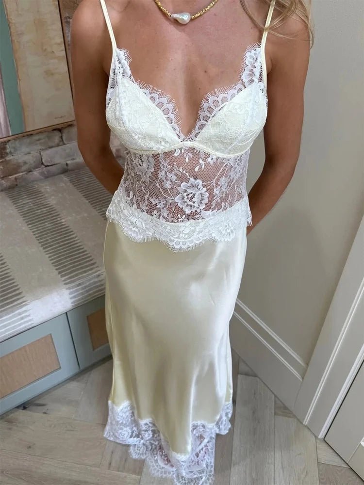 Lora Off-Shoulder Lace Satin Dress