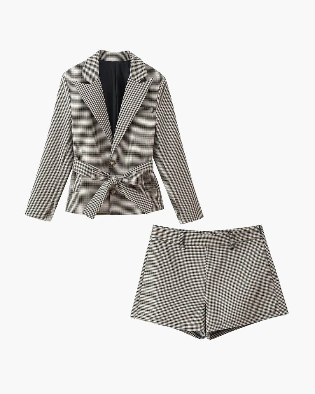 Lucy fiskbensmönstrad shortsdräkt med skärp