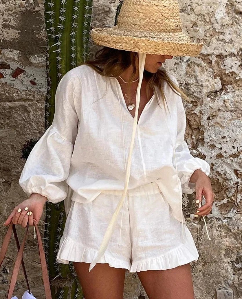 Luna set med långärmad topp och volangshorts