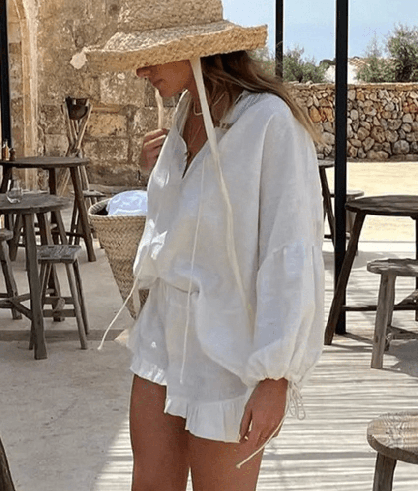 Luna set med långärmad topp och volangshorts
