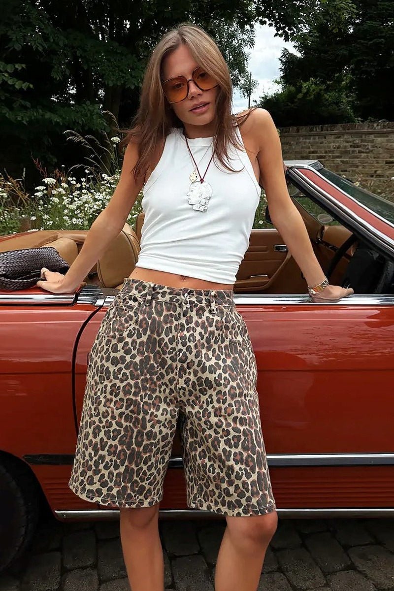 Lyric bomullsshorts med leopardmönster