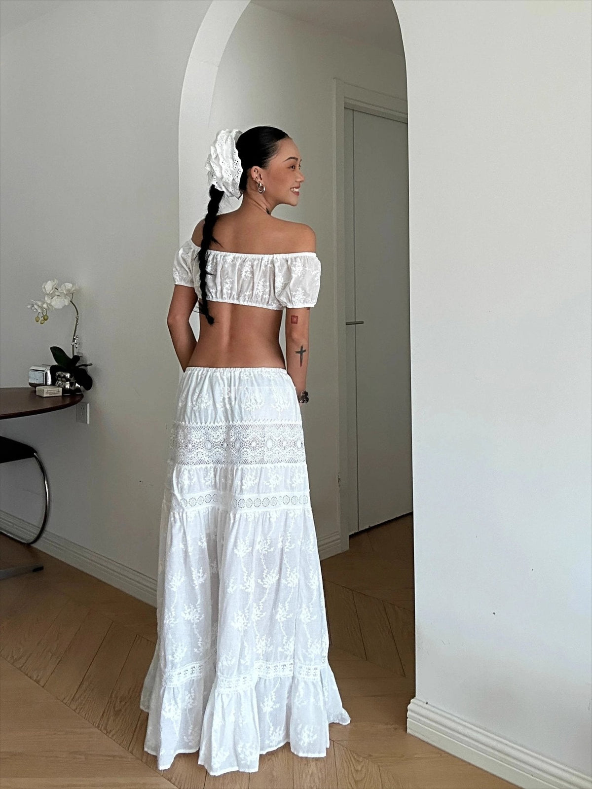 Margot bohemiskt set med crop-topp och lång kjol