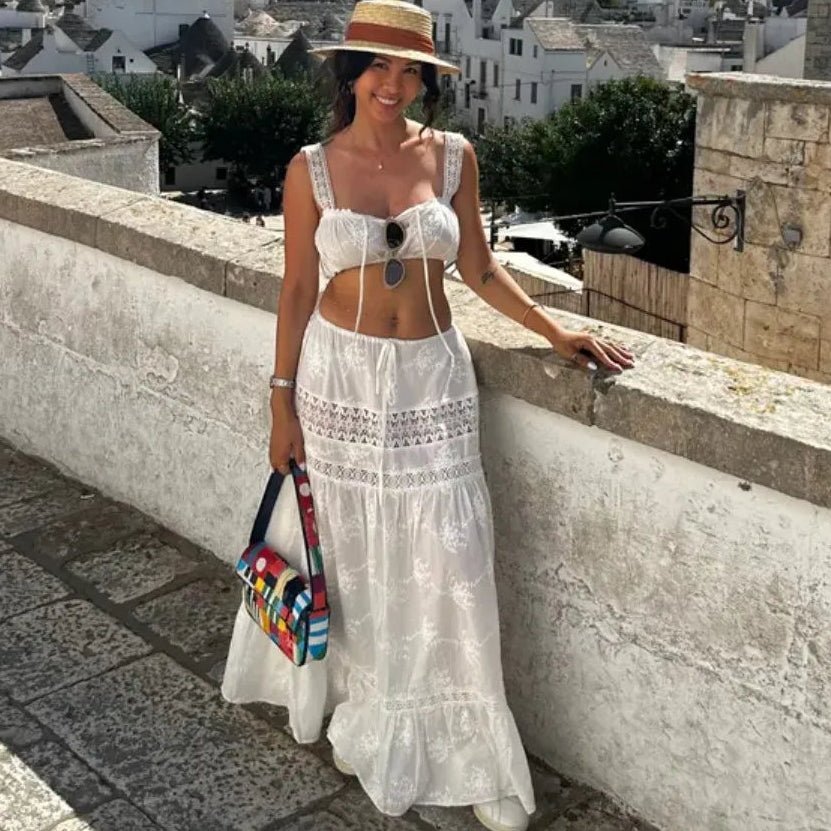 Margot bohemiskt set med crop-topp och lång kjol