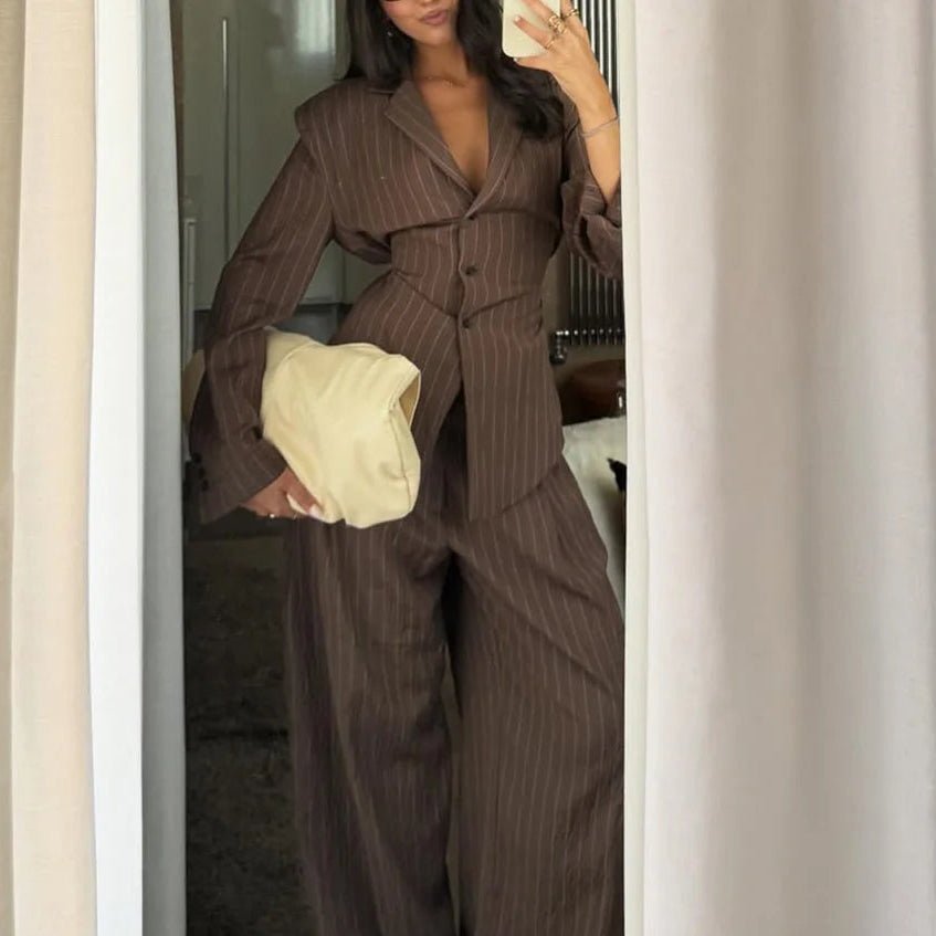 Melanie kritstrecksrandig byxdress