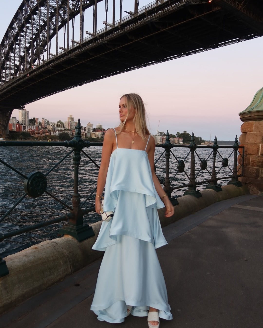 Nadia Tiered Ruffle Satin Maxi Dress