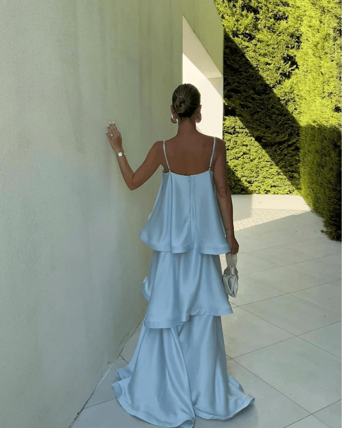 Nadia Tiered Ruffle Satin Maxi Dress