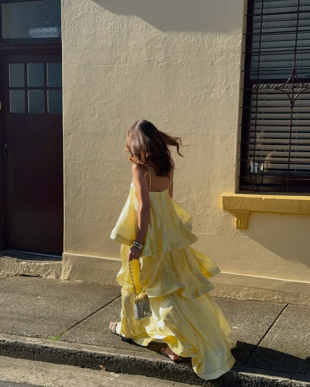 Nadia Tiered Ruffle Satin Maxi Dress