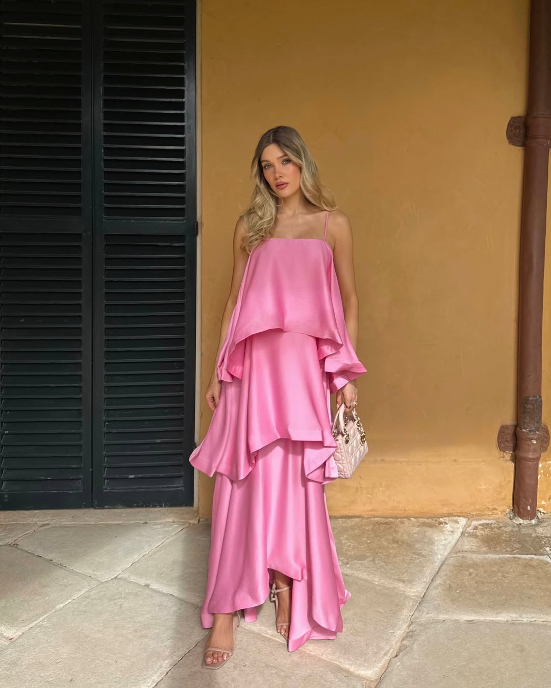 Nadia Tiered Ruffle Satin Maxi Dress