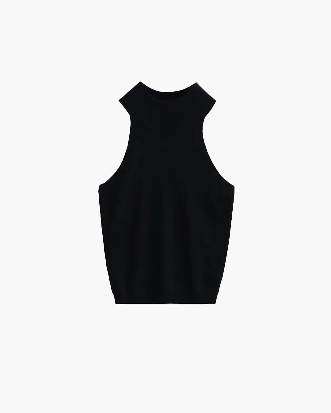 Nicky, ärmlös stickad croptop med halterneck