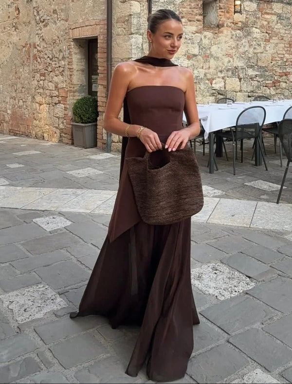 Ophelia Asymmetric Sheer Maxi Dress