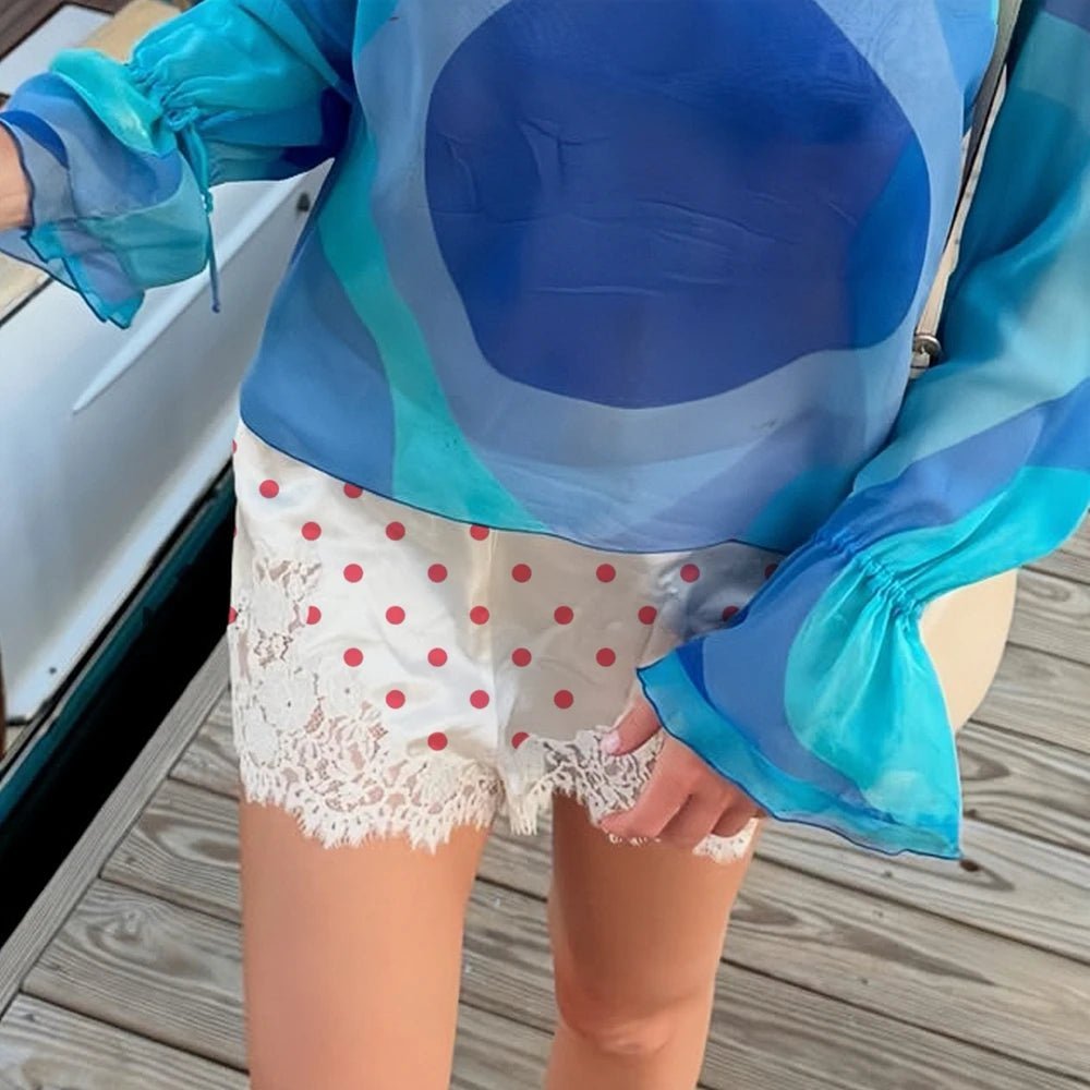 Pauleen Polka Dot Lace Trim Shorts