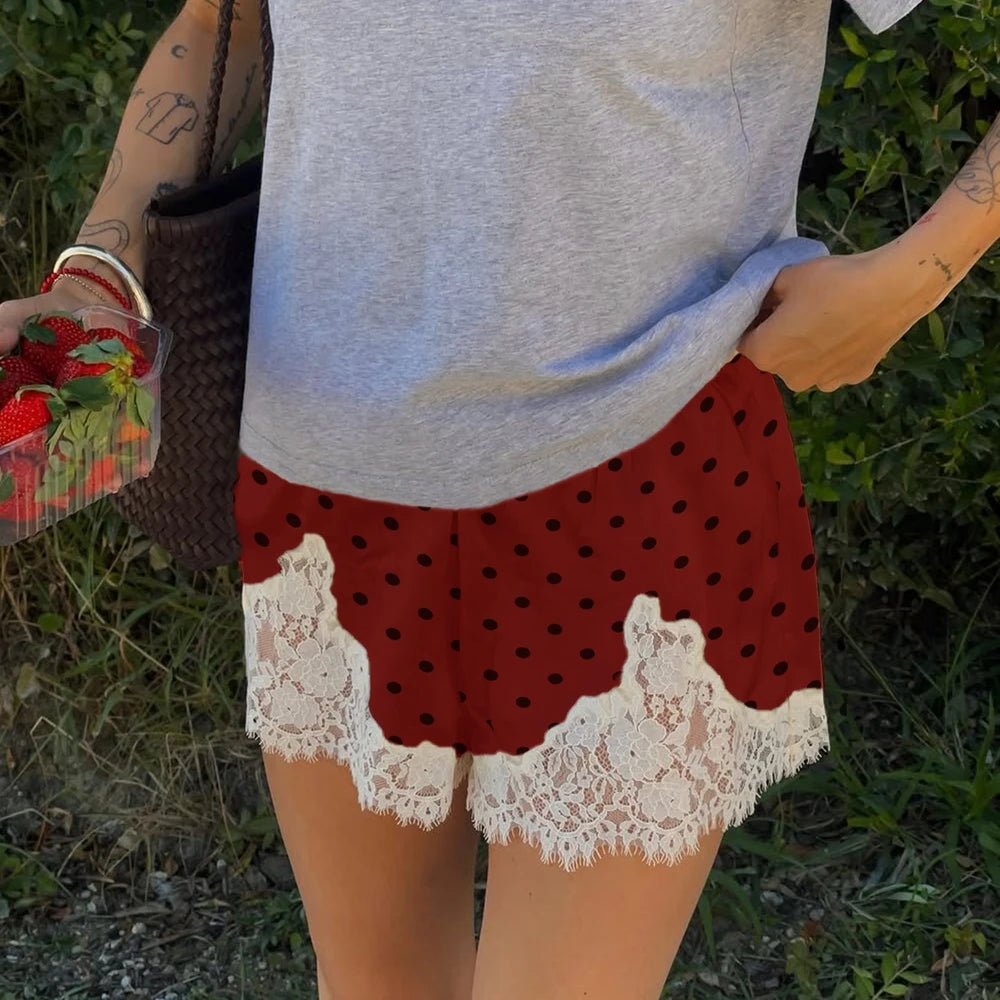 Pauleen Polka Dot Lace Trim Shorts