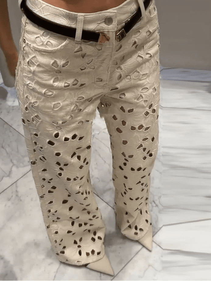 Rachel raka jeans i denim med hög midja och utskurna detaljer