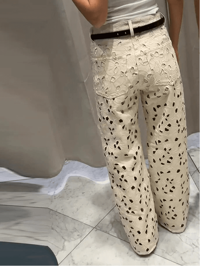 Rachel raka jeans i denim med hög midja och utskurna detaljer